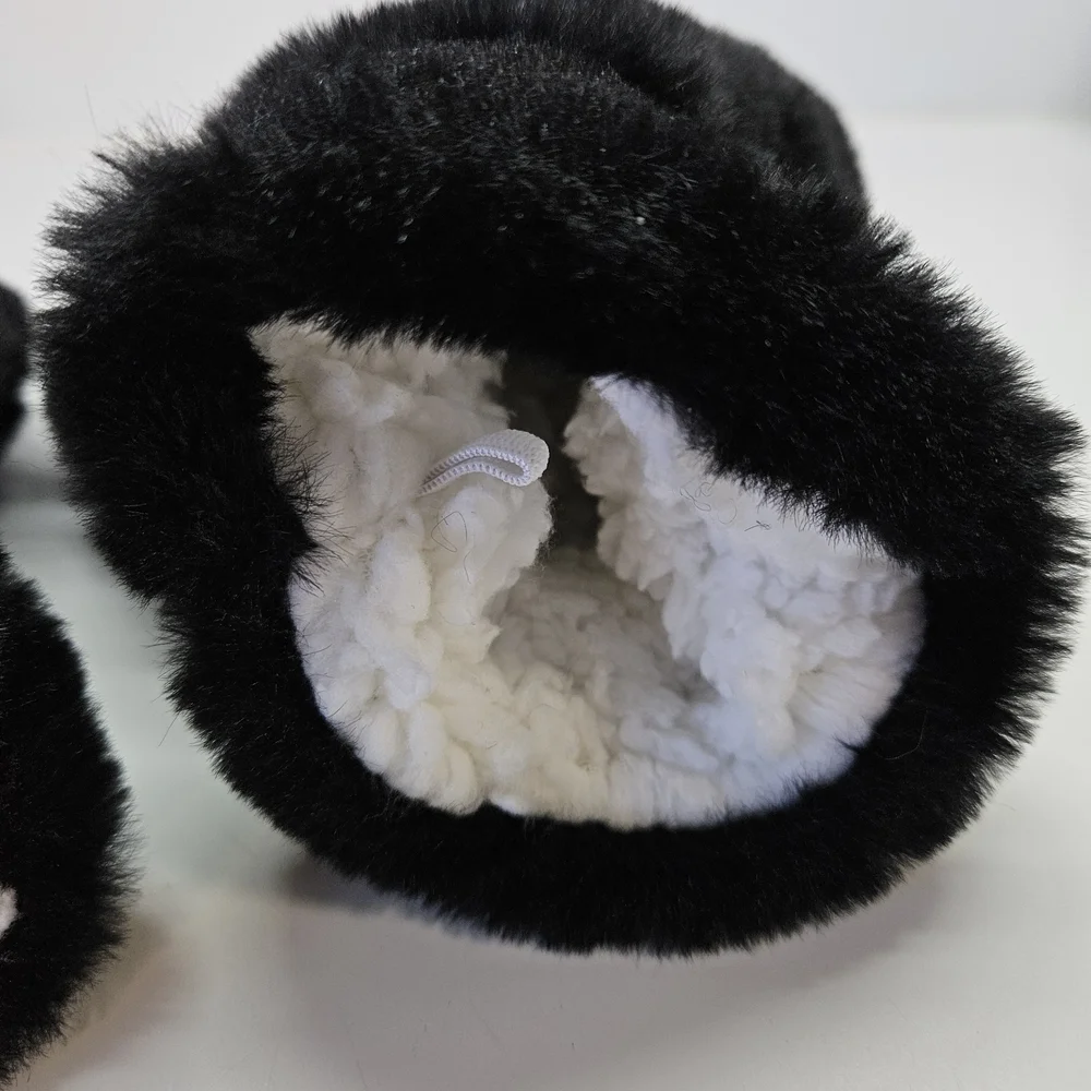 Black Cat Kitten Plush Faux Fur Mitten Mittens Fleece Lined One Size Adult